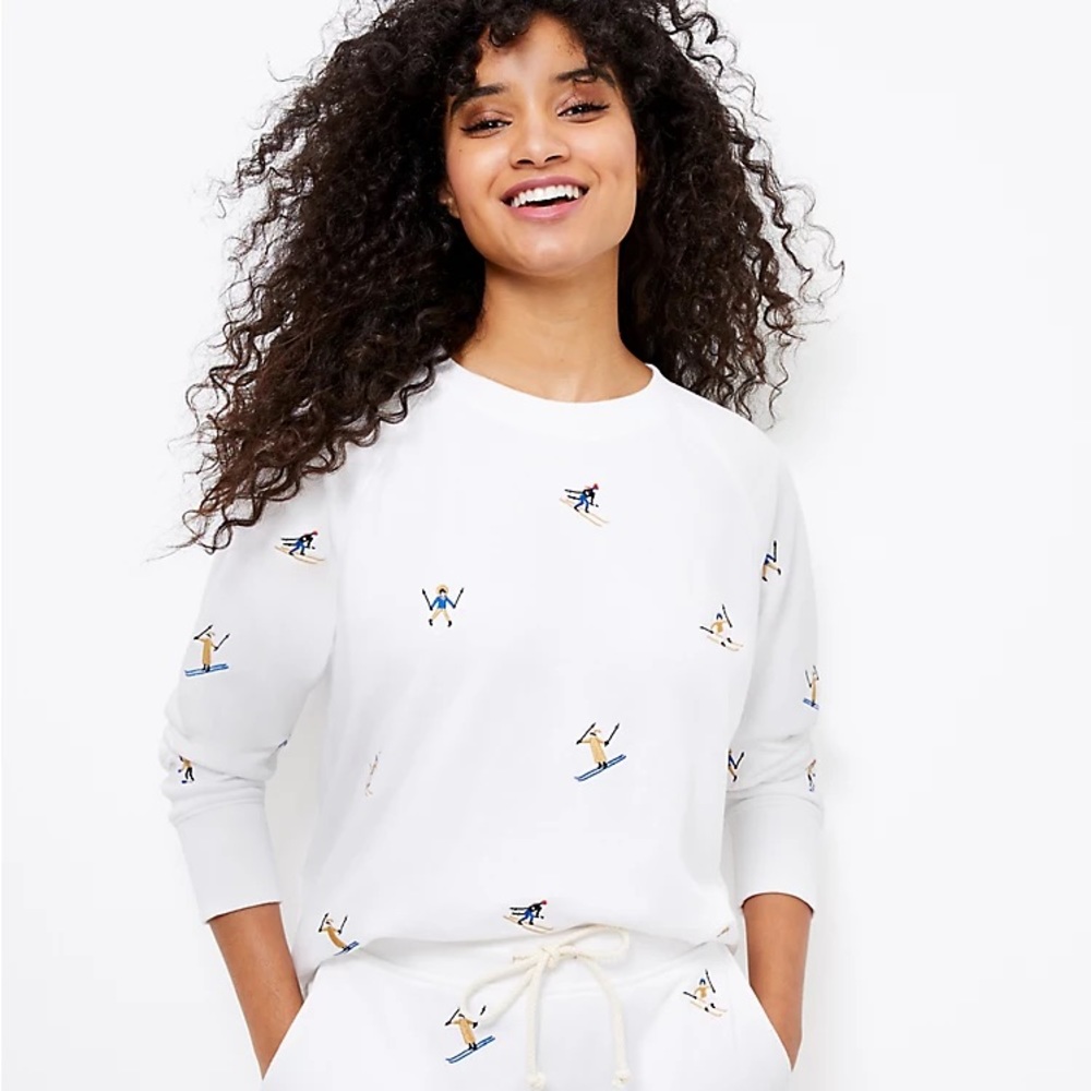 Lou & Grey for LOFT Ski Terry Sweatshirt Sweater White XS